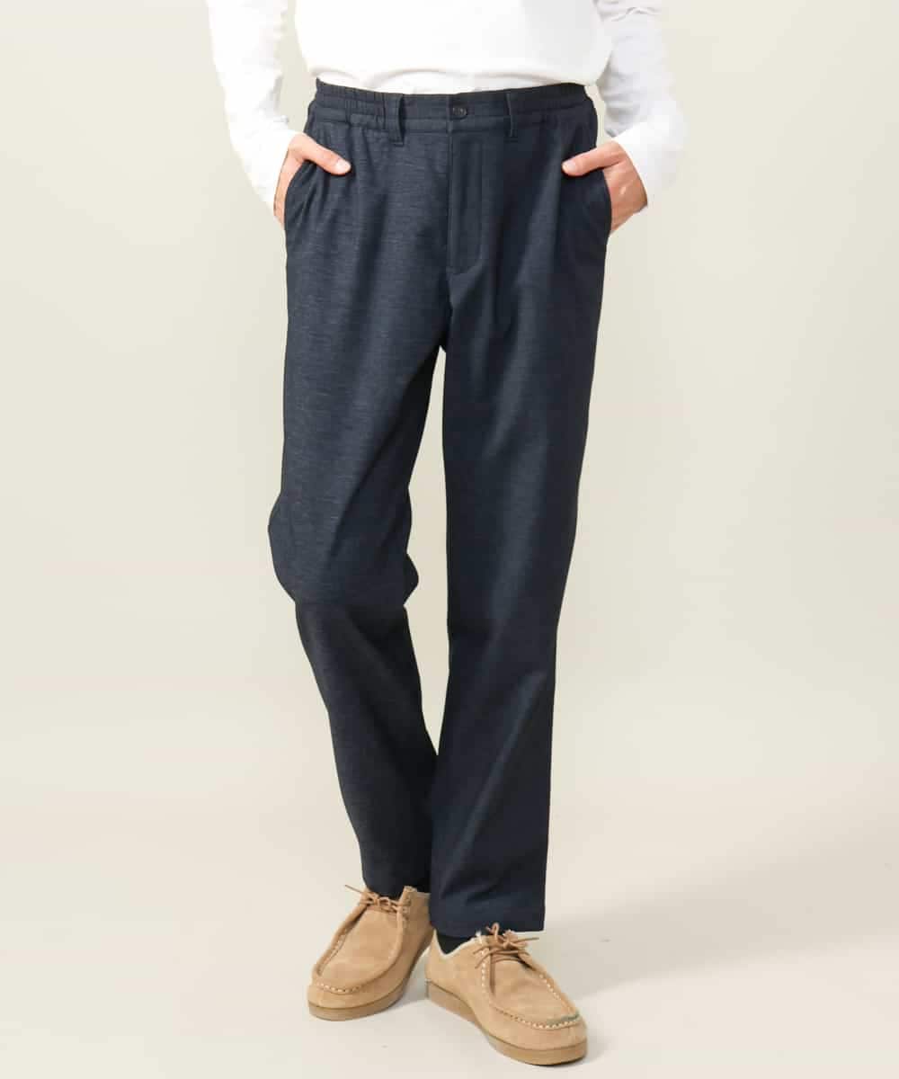 KHLLV26059 a.v.v MEN(アー・ヴェ・ヴェ) 【ON/OFF兼用】シャンブレー裏起毛スマートテーパードパンツ(セットアップ可） ネイビー