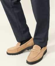 KHLLV26059 a.v.v MEN(アー・ヴェ・ヴェ) 【ON/OFF兼用】シャンブレー裏起毛スマートテーパードパンツ(セットアップ可） ネイビー