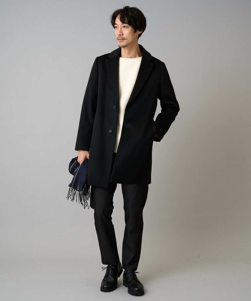 KHUAD01199 a.v.v MEN(アー・ヴェ・ヴェ) ウールライトビーバーチェスターコート ブラック