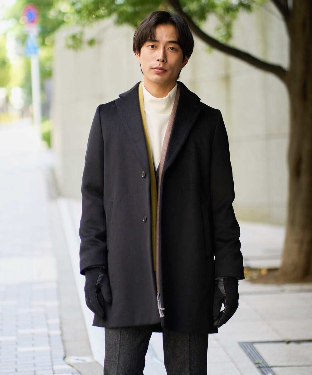 KHUAD01199 a.v.v MEN(アー・ヴェ・ヴェ) ウールライトビーバーチェスターコート ブラック