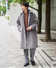 KHUAD07179 a.v.v MEN(アー・ヴェ・ヴェ) ワイドシルエットステンカラーコート ブラック