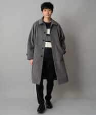 KHUAD07179 a.v.v MEN(アー・ヴェ・ヴェ) ワイドシルエットステンカラーコート ブラック