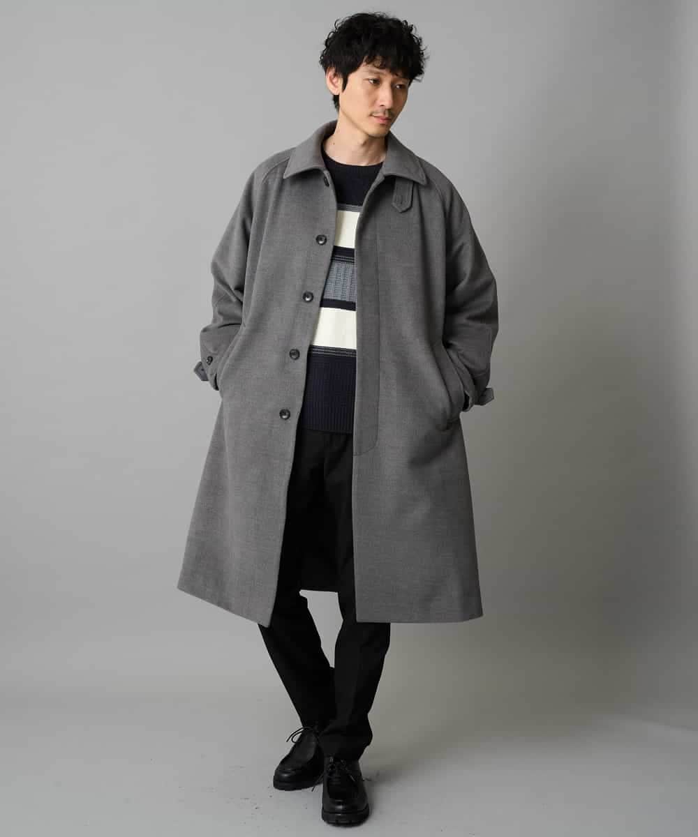 KHUAD07179 a.v.v MEN(アー・ヴェ・ヴェ) ワイドシルエットステンカラーコート ブラック