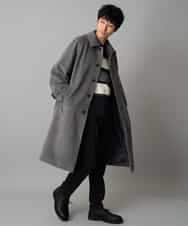 KHUAD07179 a.v.v MEN(アー・ヴェ・ヴェ) ワイドシルエットステンカラーコート ブラック