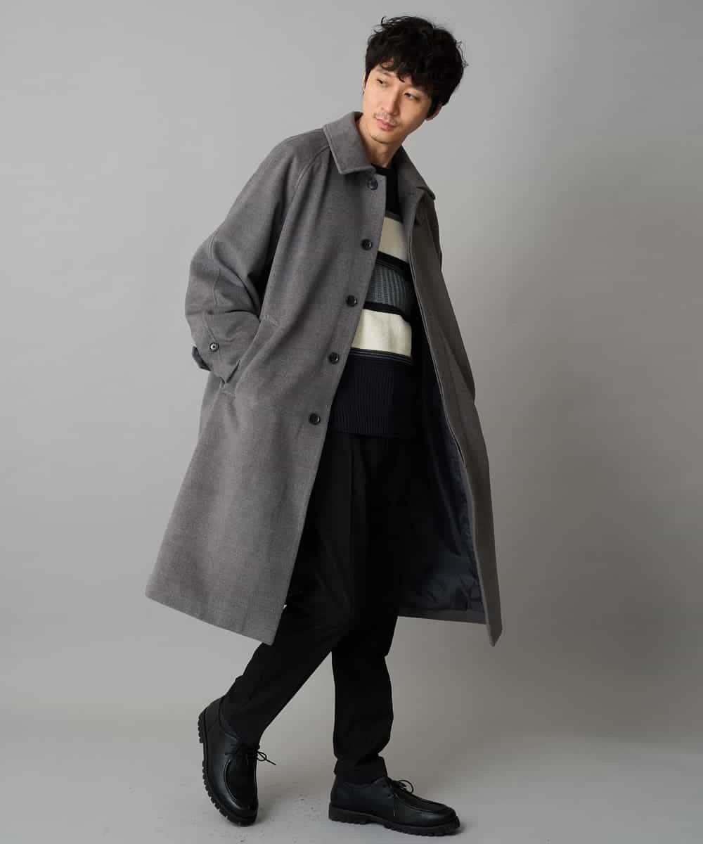 KHUAD07179 a.v.v MEN(アー・ヴェ・ヴェ) ワイドシルエットステンカラーコート ブラック