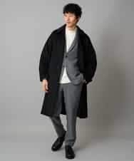 KHUAD07179 a.v.v MEN(アー・ヴェ・ヴェ) ワイドシルエットステンカラーコート ブラック