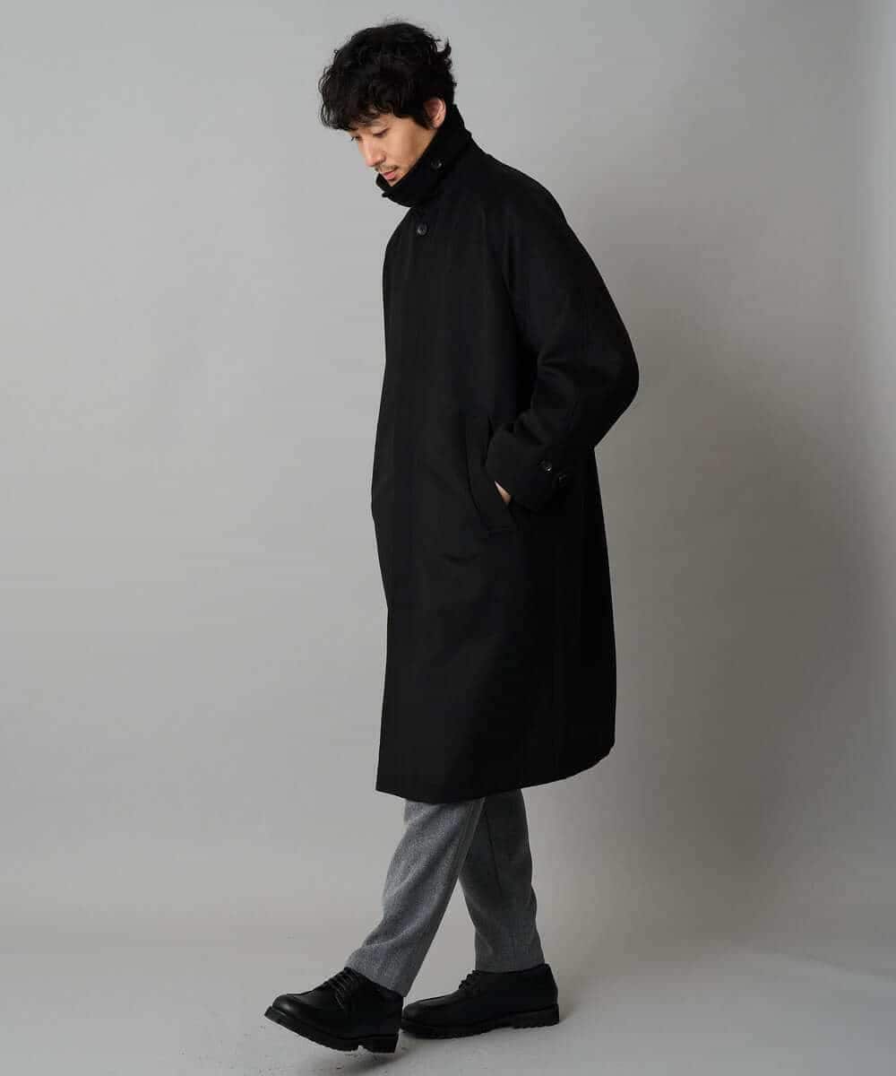 KHUAD07179 a.v.v MEN(アー・ヴェ・ヴェ) ワイドシルエットステンカラーコート ブラック