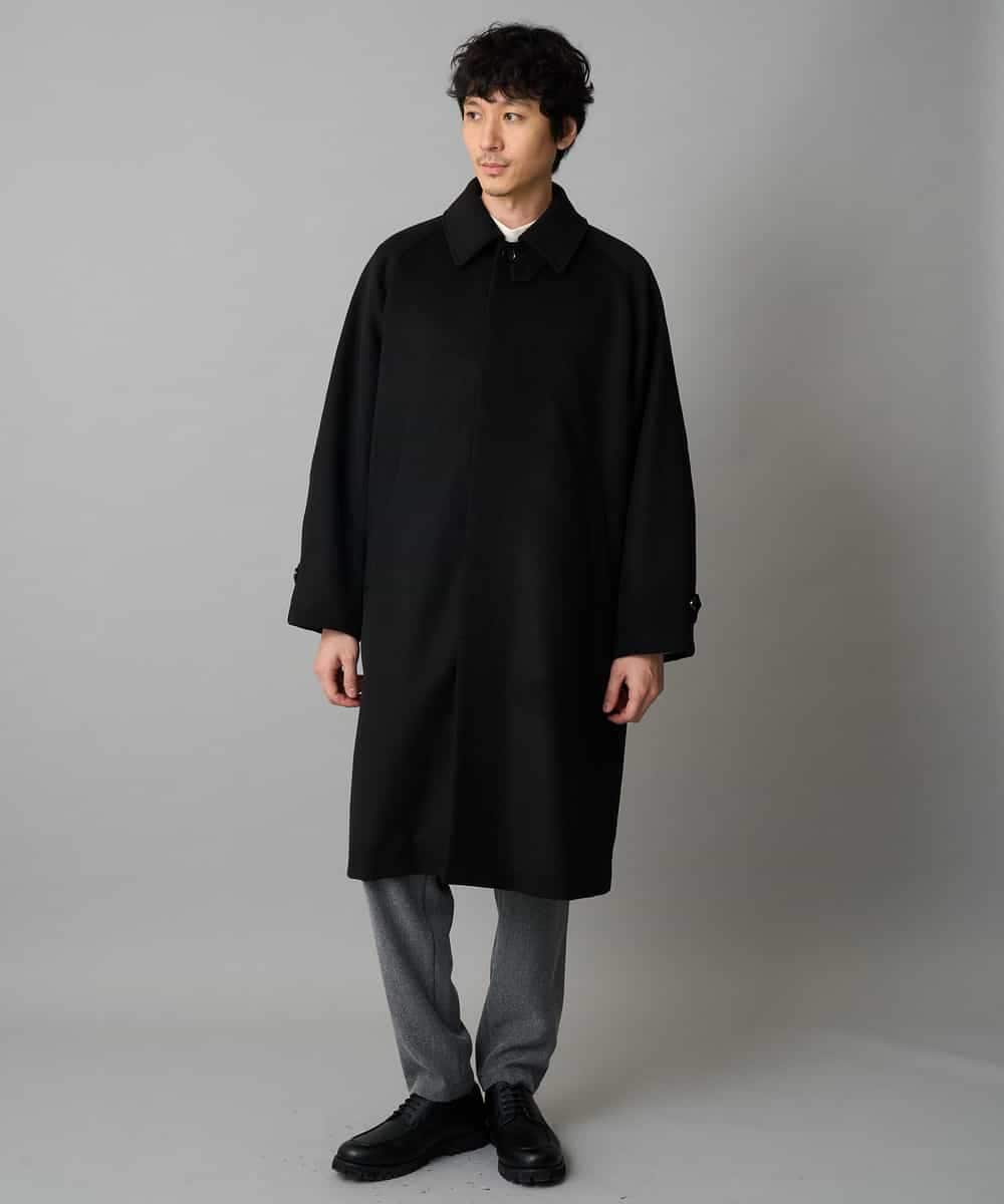 KHUAD07179 a.v.v MEN(アー・ヴェ・ヴェ) ワイドシルエットステンカラーコート ブラック