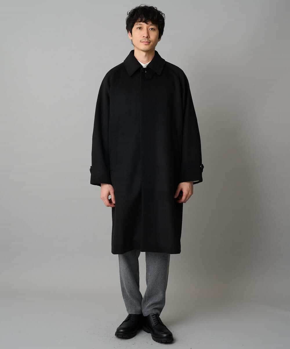 KHUAD07179 a.v.v MEN(アー・ヴェ・ヴェ) ワイドシルエットステンカラーコート ブラック