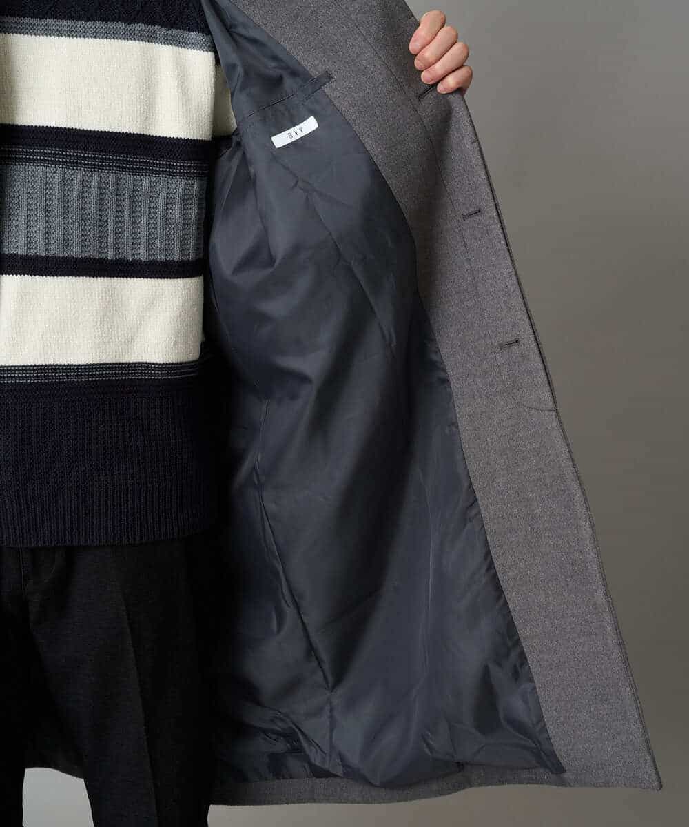 KHUAD07179 a.v.v MEN(アー・ヴェ・ヴェ) ワイドシルエットステンカラーコート ブラック