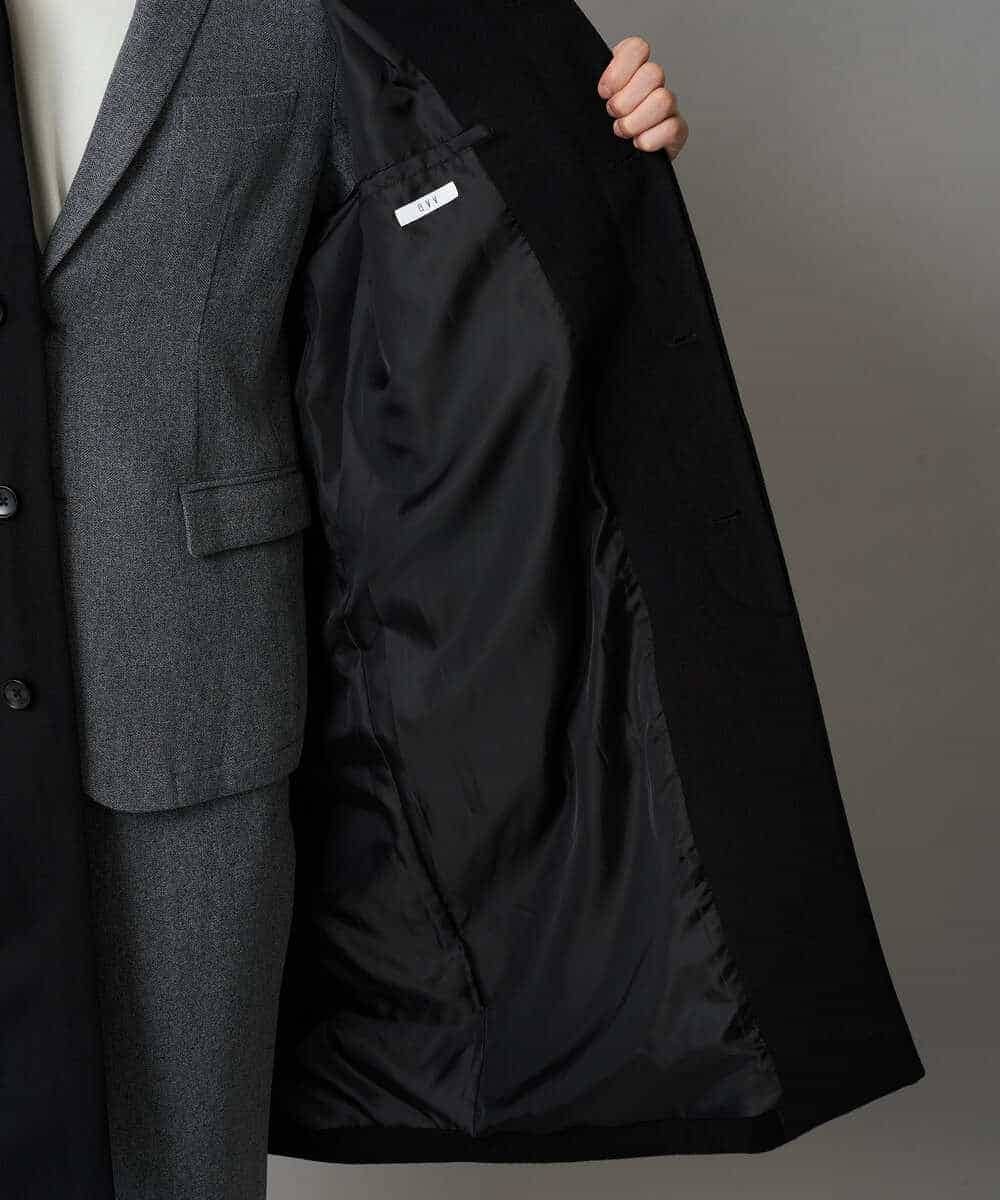 KHUAD07179 a.v.v MEN(アー・ヴェ・ヴェ) ワイドシルエットステンカラーコート ブラック