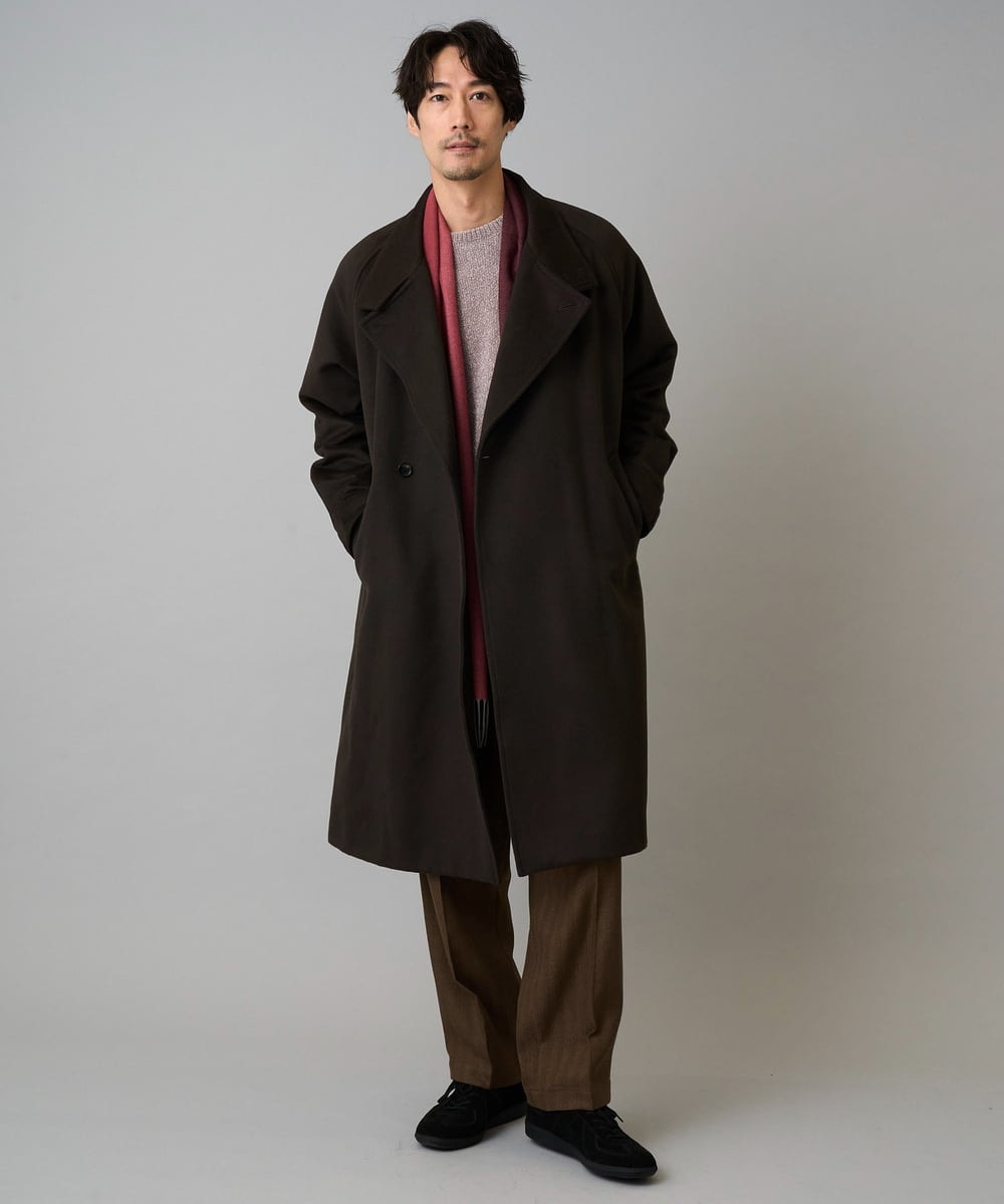 KHUAD08189 a.v.v MEN(アー・ヴェ・ヴェ) ワイドシルエットスタンドカラーコート ダークブラウン
