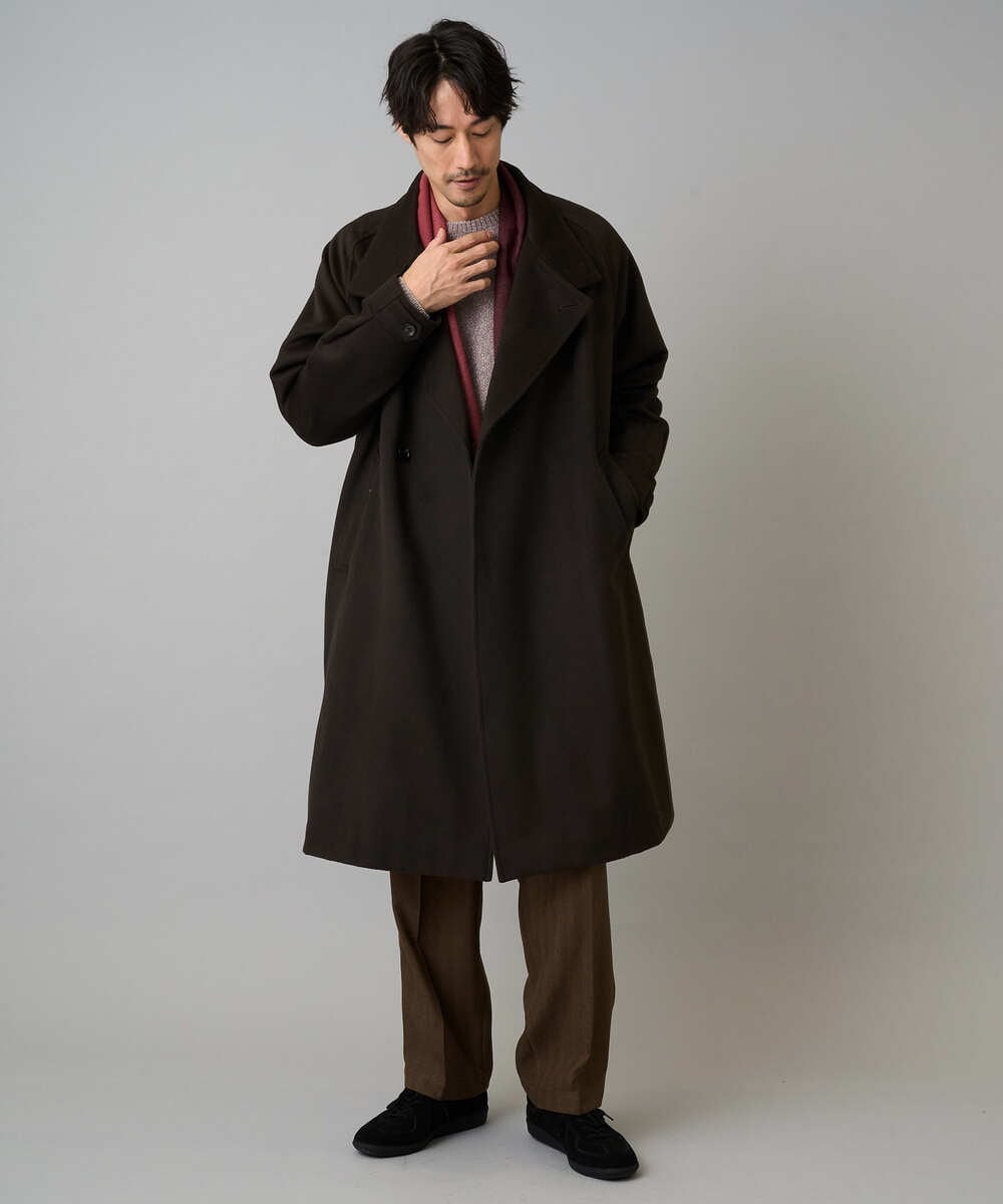 KHUAD08189 a.v.v MEN(アー・ヴェ・ヴェ) ワイドシルエットスタンドカラーコート ダークブラウン