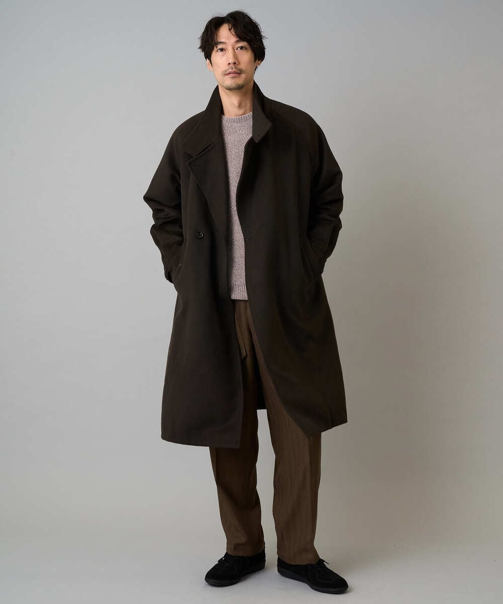 KHUAD08189 a.v.v MEN(アー・ヴェ・ヴェ) ワイドシルエットスタンドカラーコート ダークブラウン