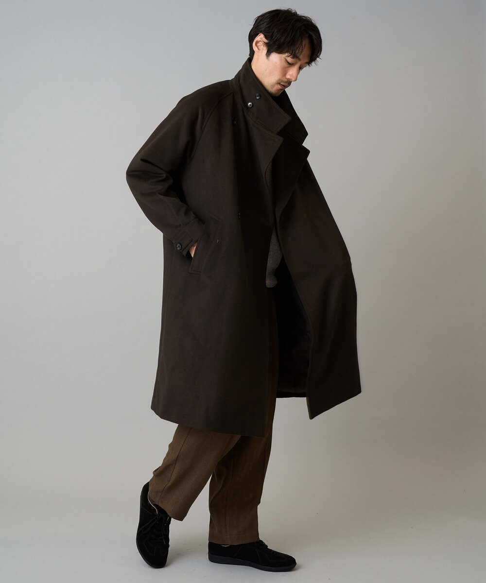 KHUAD08189 a.v.v MEN(アー・ヴェ・ヴェ) ワイドシルエットスタンドカラーコート ダークブラウン