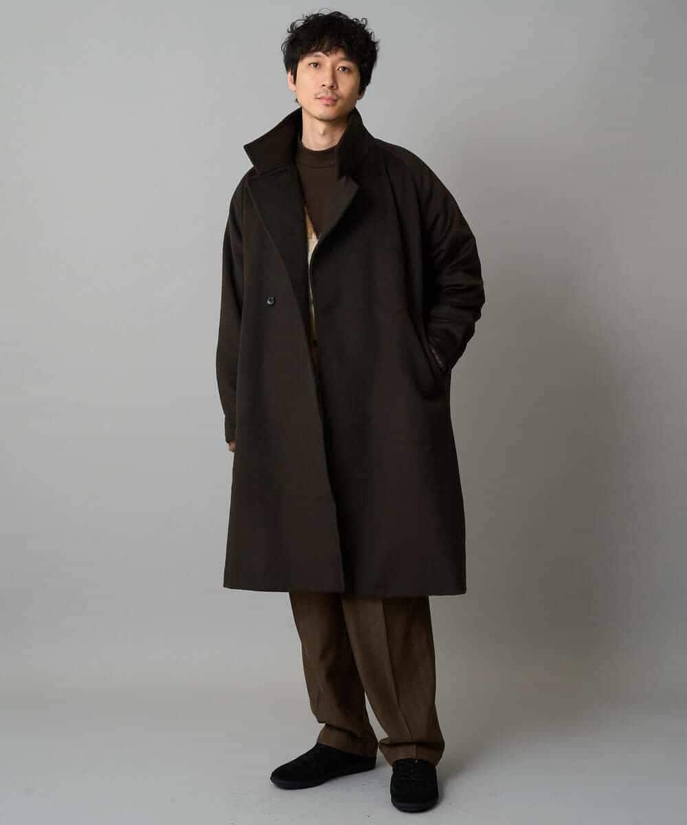 KHUAD08189 a.v.v MEN(アー・ヴェ・ヴェ) ワイドシルエットスタンドカラーコート ダークブラウン
