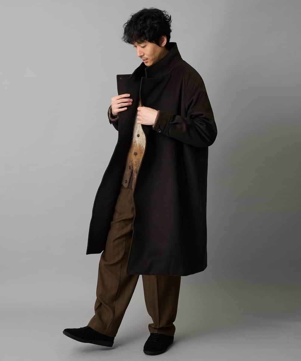 KHUAD08189 a.v.v MEN(アー・ヴェ・ヴェ) ワイドシルエットスタンドカラーコート ダークブラウン