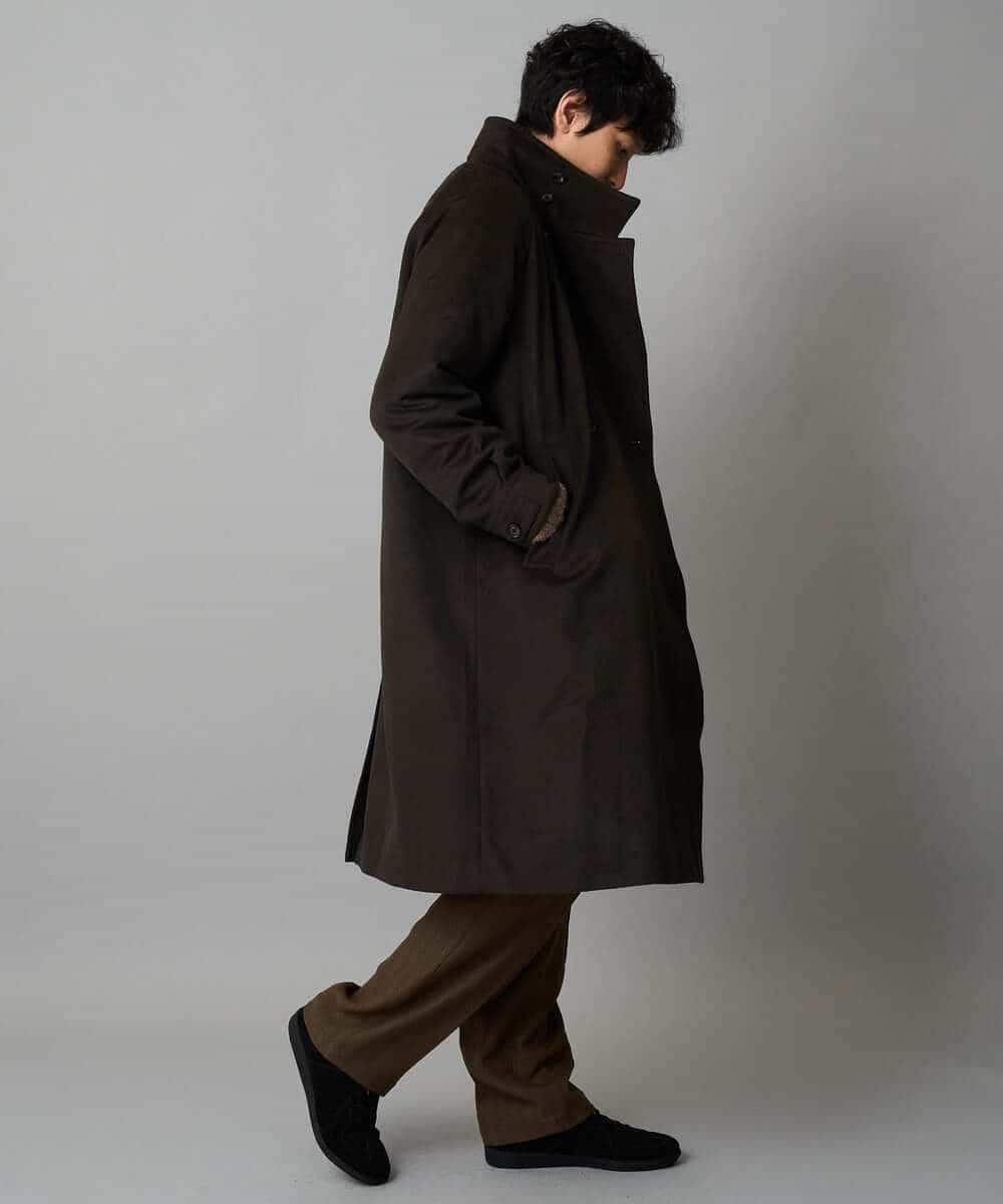 KHUAD08189 a.v.v MEN(アー・ヴェ・ヴェ) ワイドシルエットスタンドカラーコート ダークブラウン