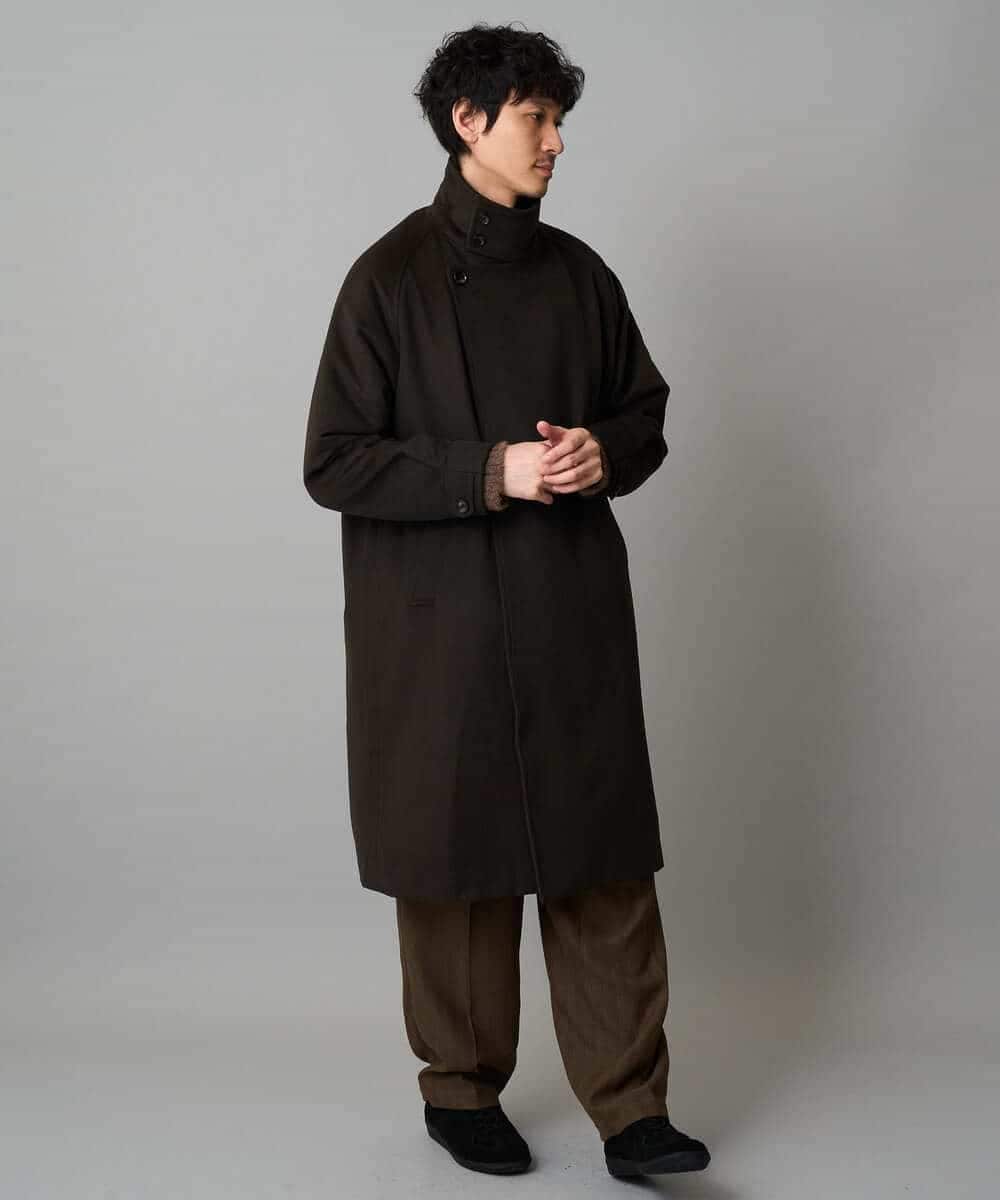 KHUAD08189 a.v.v MEN(アー・ヴェ・ヴェ) ワイドシルエットスタンドカラーコート ダークブラウン