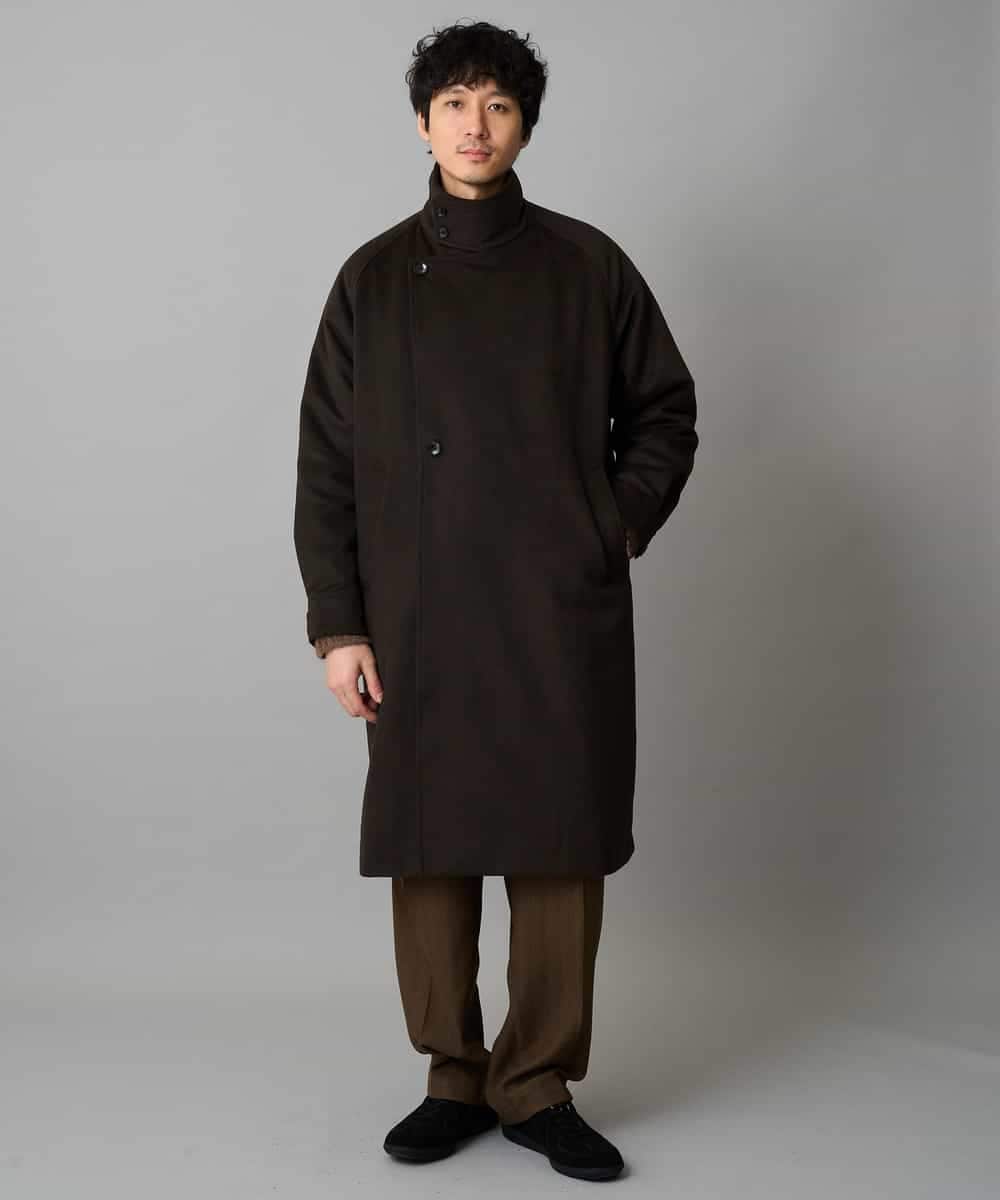 KHUAD08189 a.v.v MEN(アー・ヴェ・ヴェ) ワイドシルエットスタンドカラーコート ダークブラウン