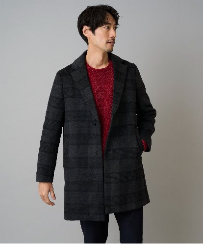 KHUAD21219 a.v.v MEN ウールライトビーバーチェックチェスターコート
