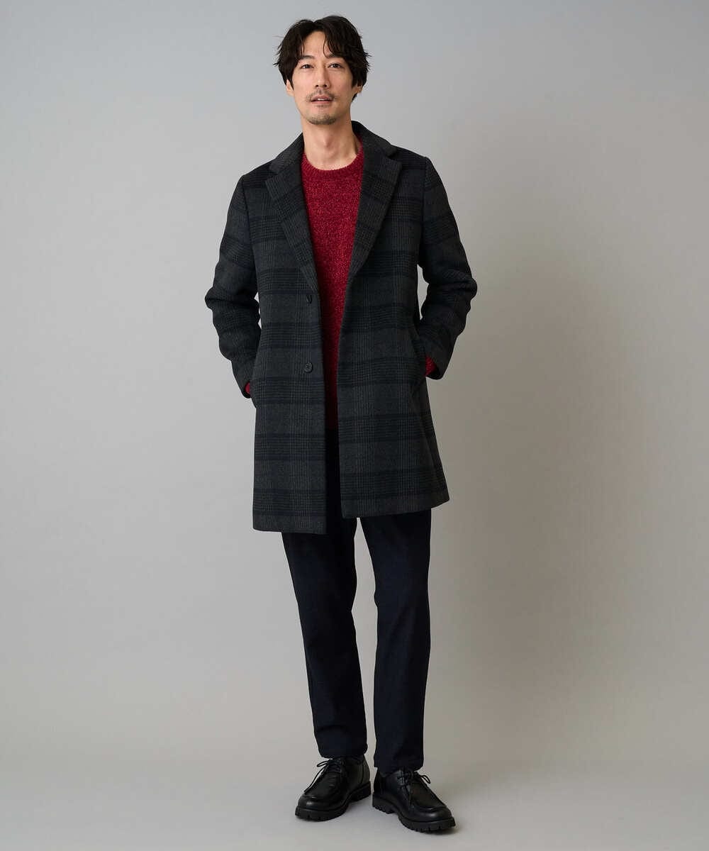 KHUAD21219 a.v.v MEN(アー・ヴェ・ヴェ) ウールライトビーバーチェックチェスターコート ダークグレー