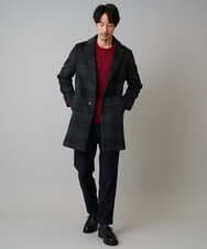 KHUAD21219 a.v.v MEN(アー・ヴェ・ヴェ) ウールライトビーバーチェックチェスターコート ダークグレー