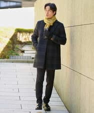 KHUAD21219 a.v.v MEN(アー・ヴェ・ヴェ) ウールライトビーバーチェックチェスターコート ダークグレー