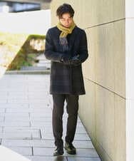 KHUAD21219 a.v.v MEN(アー・ヴェ・ヴェ) ウールライトビーバーチェックチェスターコート ダークグレー