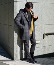 KHUAD21219 a.v.v MEN(アー・ヴェ・ヴェ) ウールライトビーバーチェックチェスターコート ダークグレー
