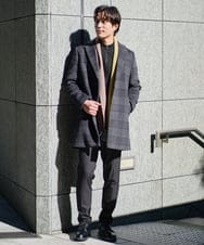 KHUAD21219 a.v.v MEN(アー・ヴェ・ヴェ) ウールライトビーバーチェックチェスターコート ダークグレー
