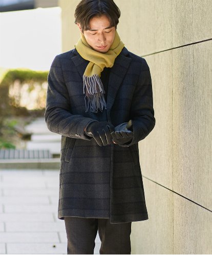 KHUAD21219 a.v.v MEN ウールライトビーバーチェックチェスターコート
