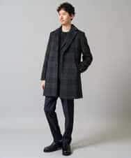 KHUAD21219 a.v.v MEN(アー・ヴェ・ヴェ) ウールライトビーバーチェックチェスターコート ダークグレー