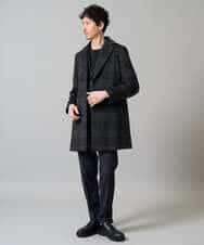 KHUAD21219 a.v.v MEN(アー・ヴェ・ヴェ) ウールライトビーバーチェックチェスターコート ダークグレー