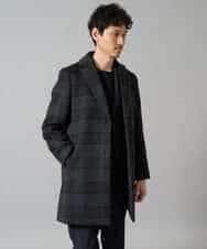 KHUAD21219 a.v.v MEN(アー・ヴェ・ヴェ) ウールライトビーバーチェックチェスターコート ダークグレー