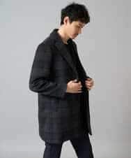 KHUAD21219 a.v.v MEN(アー・ヴェ・ヴェ) ウールライトビーバーチェックチェスターコート ダークグレー