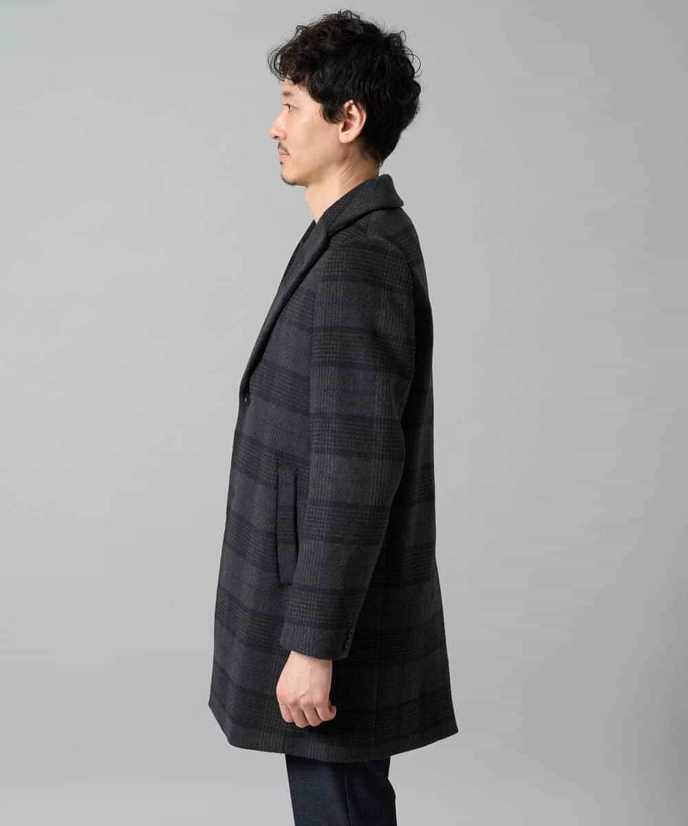KHUAD21219 a.v.v MEN(アー・ヴェ・ヴェ) ウールライトビーバーチェックチェスターコート ダークグレー