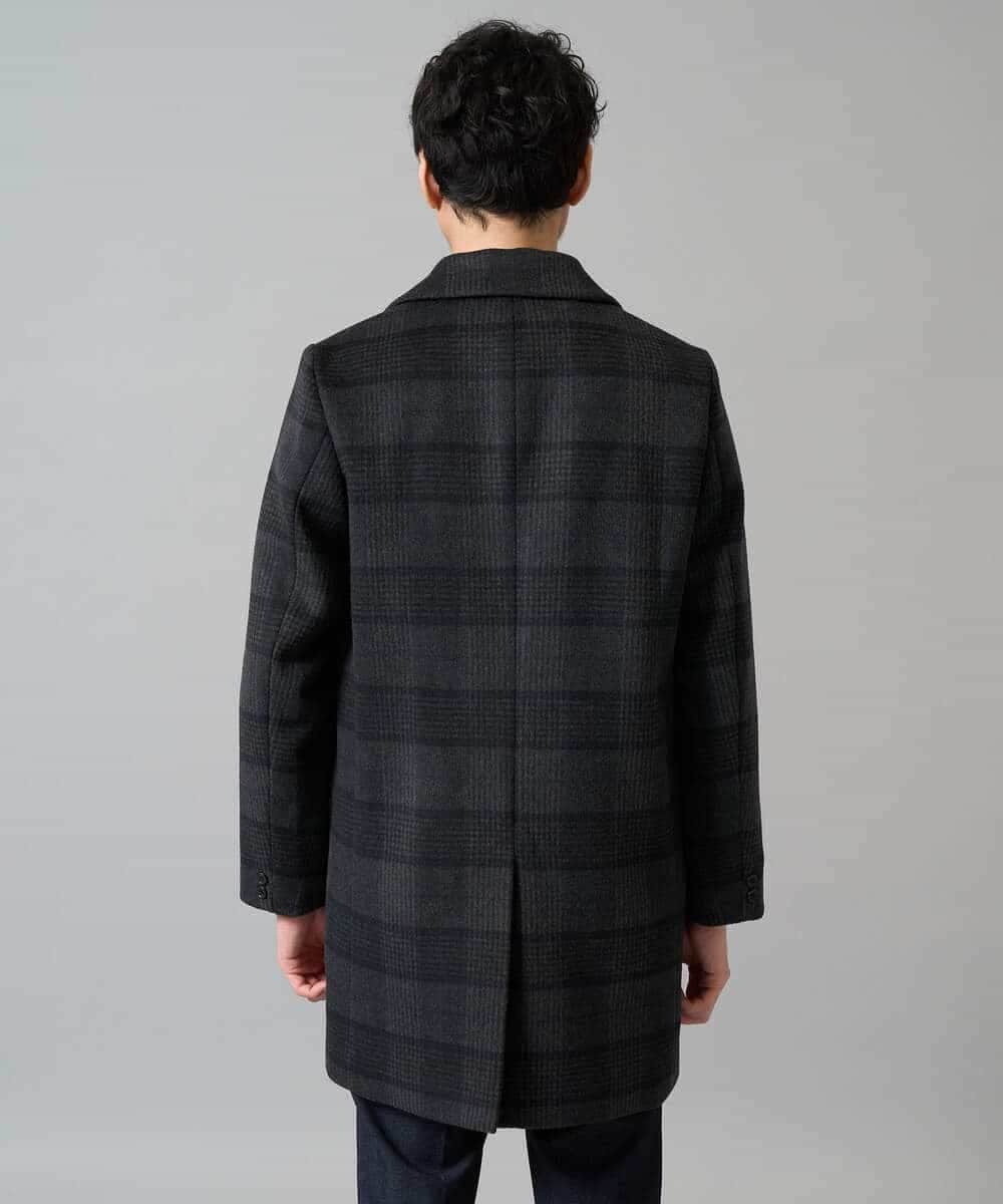 KHUAD21219 a.v.v MEN(アー・ヴェ・ヴェ) ウールライトビーバーチェックチェスターコート ダークグレー