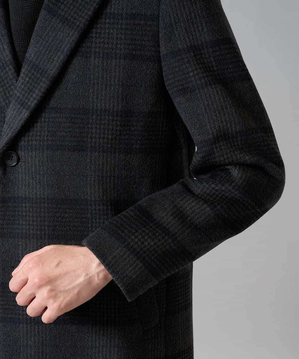 KHUAD21219 a.v.v MEN(アー・ヴェ・ヴェ) ウールライトビーバーチェックチェスターコート ダークグレー