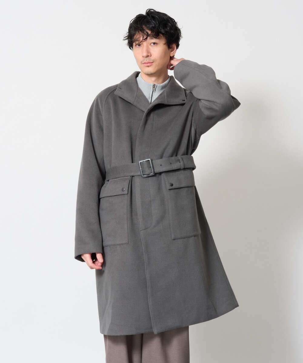 KHUAG08209 a.v.v MEN(アー・ヴェ・ヴェ) ワイドシルエットスタンドカラーコート アッシュグレー