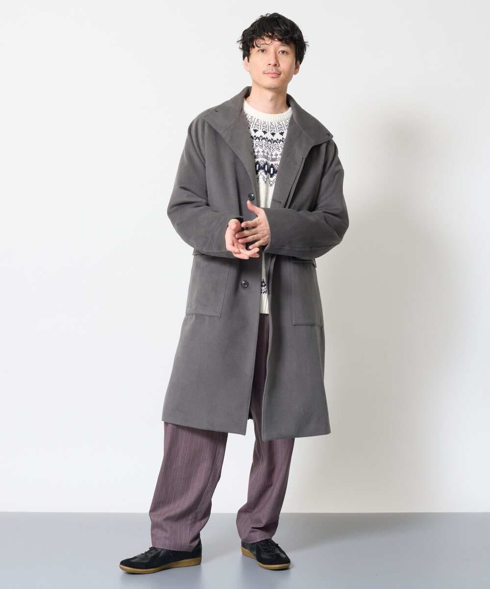 KHUAG08209 a.v.v MEN(アー・ヴェ・ヴェ) ワイドシルエットスタンドカラーコート アッシュグレー