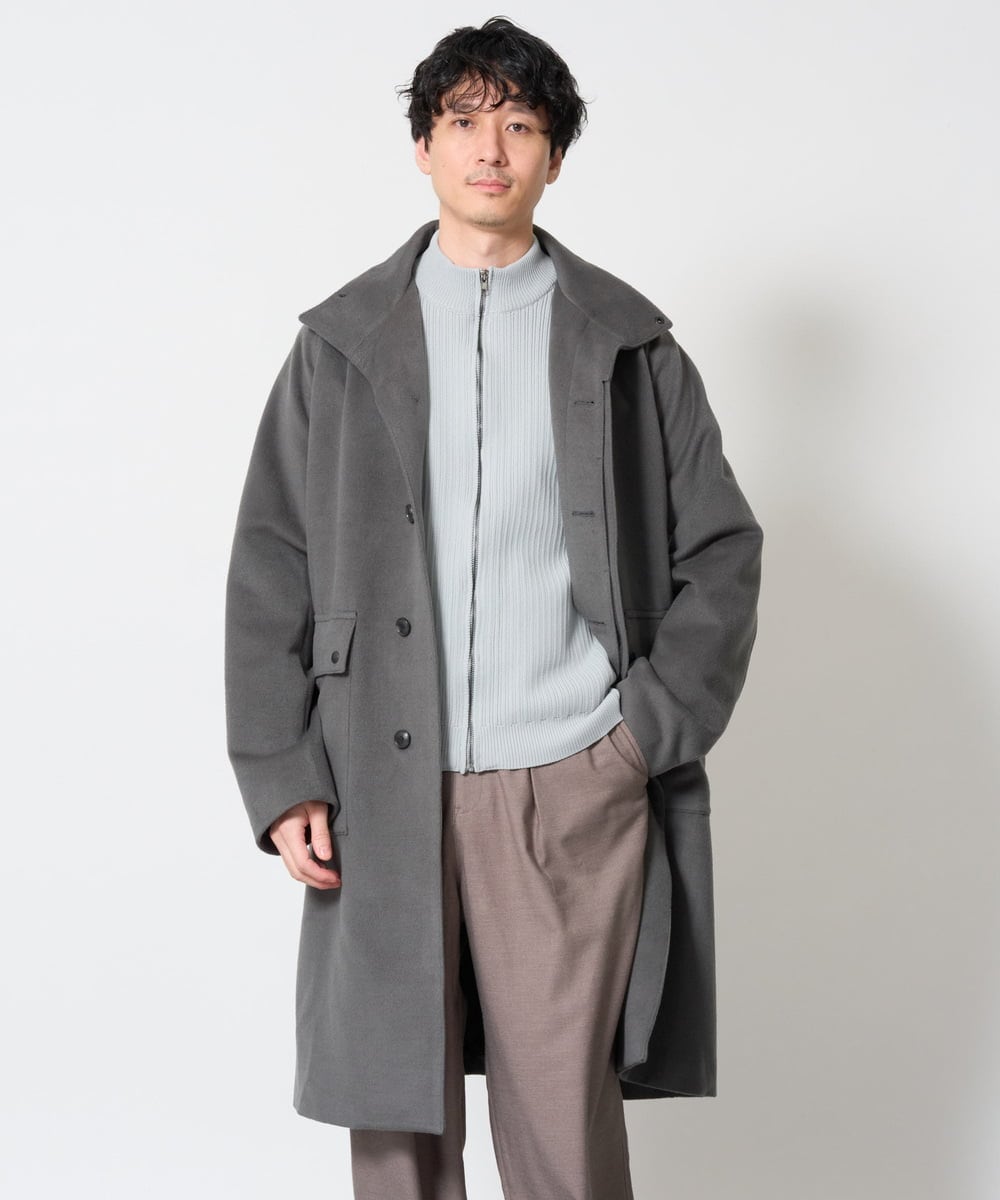 KHUAG08209 a.v.v MEN(アー・ヴェ・ヴェ) ワイドシルエットスタンドカラーコート アッシュグレー