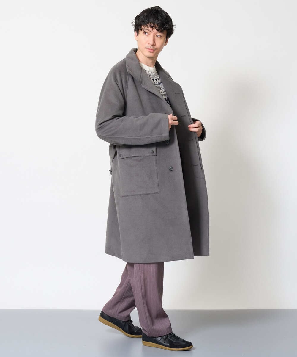 KHUAG08209 a.v.v MEN(アー・ヴェ・ヴェ) ワイドシルエットスタンドカラーコート アッシュグレー