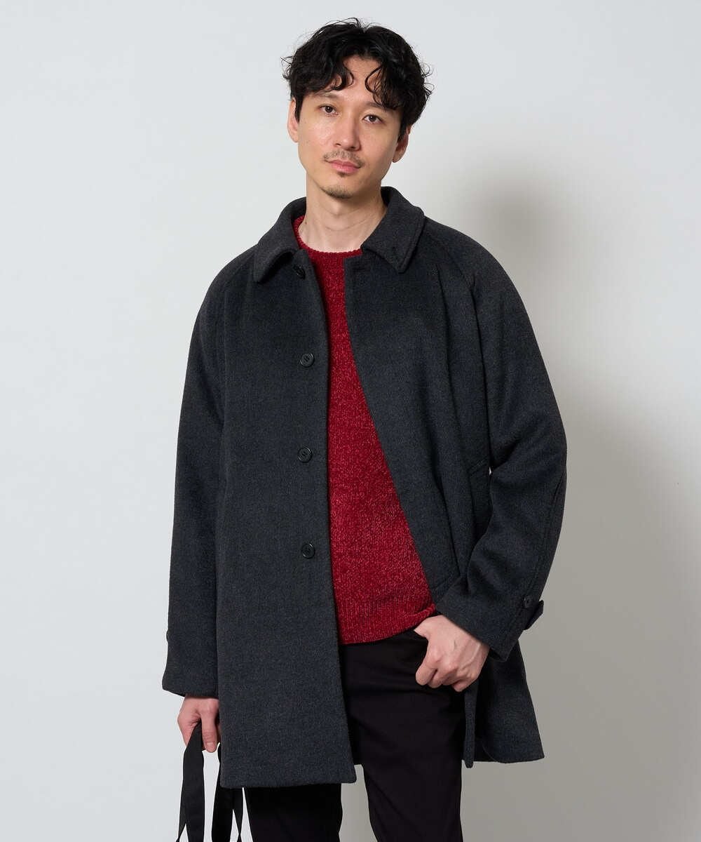 KHUAG09219 a.v.v MEN(アー・ヴェ・ヴェ) ライトビーバーステンカラーコート ブラック
