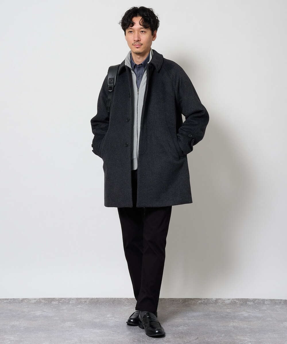 KHUAG09219 a.v.v MEN(アー・ヴェ・ヴェ) ライトビーバーステンカラーコート ブラック