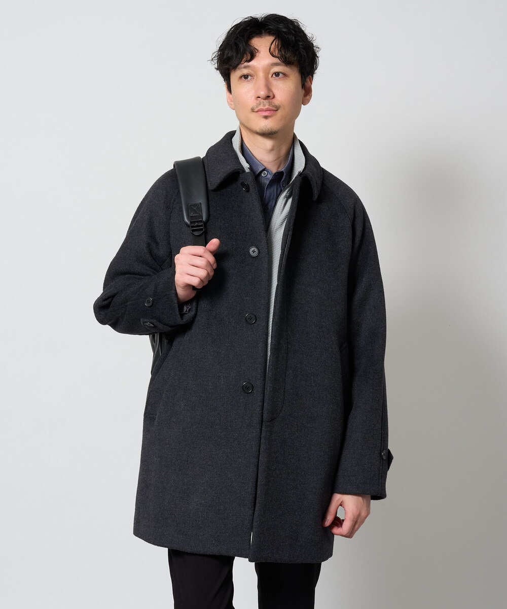KHUAG09219 a.v.v MEN(アー・ヴェ・ヴェ) ライトビーバーステンカラーコート ブラック