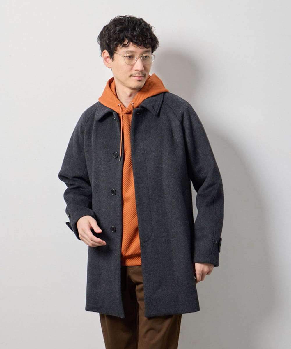 KHUAG09239 a.v.v MEN(アー・ヴェ・ヴェ) ライトビーバーステンカラーコート ブラック