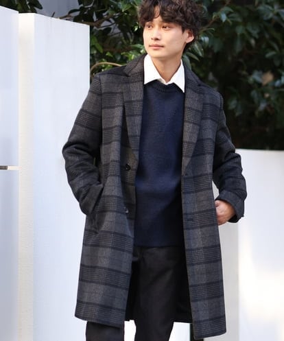 KHUAV21199 a.v.v MEN 【S-XXL】ウールライトビーバーチェック柄チェスターコート