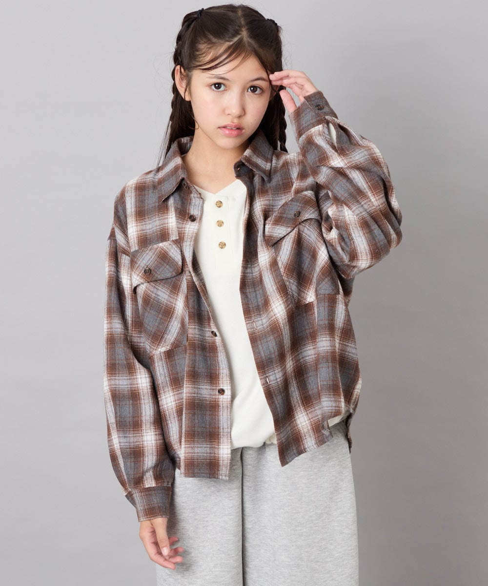 KJBAG07039 a.v.v KIDS(アー・ヴェ・ヴェ) [140-160]【男女兼用】オンブレーチェックシャツ オレンジ