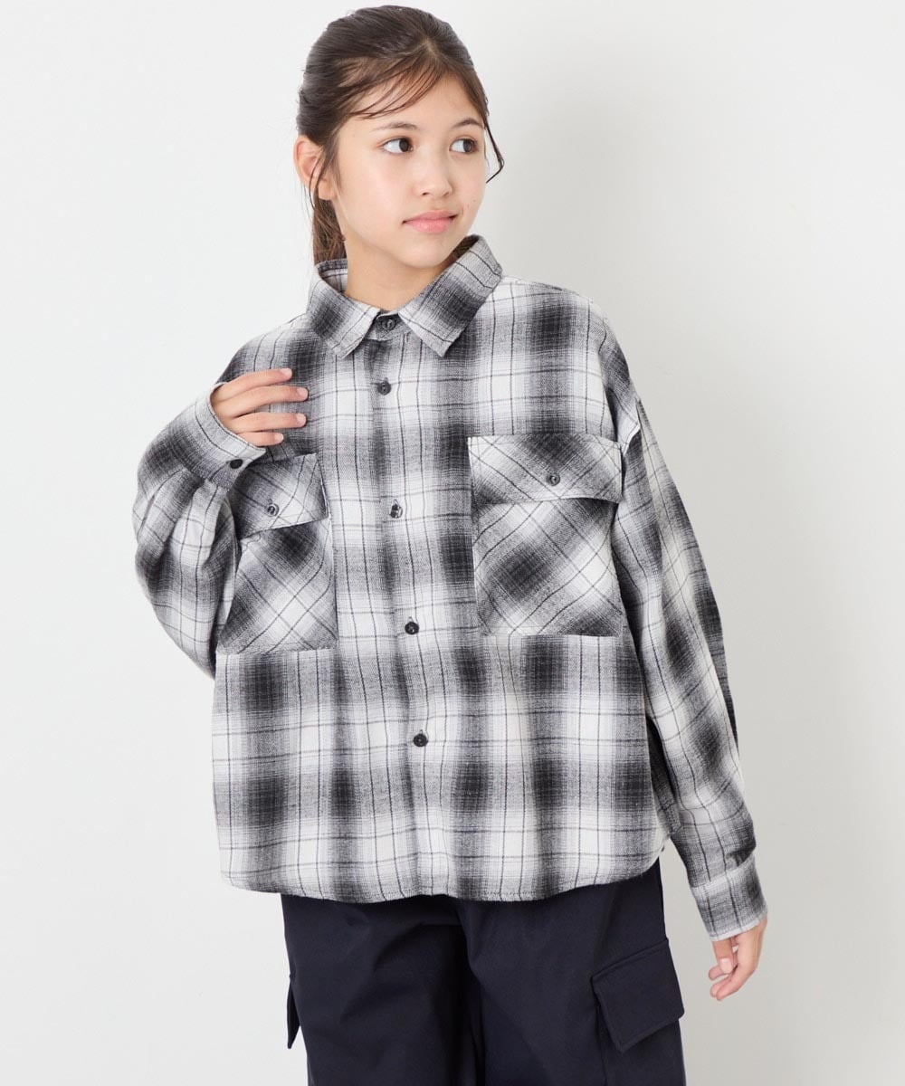 KJBAG07039 a.v.v KIDS(アー・ヴェ・ヴェ) [140-160]【男女兼用】オンブレーチェックシャツ ブラック